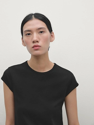 BLACK|6852/803 - Massimo Dutti Футболка из 100% хлопка с закругленным низом