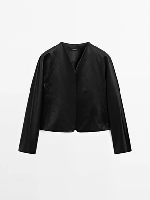Короткий атласный блейзер - студия- Заказать в России