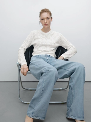 Ажурный кружевной вязаный джемпер- Заказать в России