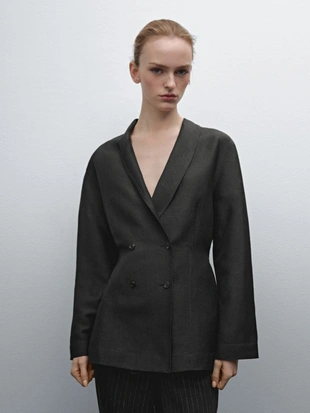 Легкий двубортный блейзер из смеси шерсти- Заказать в России