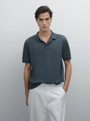 Купить Massimo Dutti Поло из вязаного хлопка с короткими рукавами