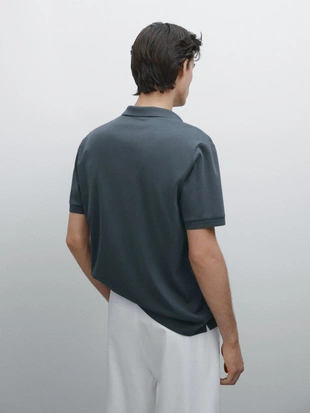 BLUE|0708/241 - Massimo Dutti Поло из вязаного хлопка с короткими рукавами