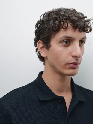 NAVY BLUE|0706/241 - Massimo Dutti Поло с короткими рукавами с микротекстурой