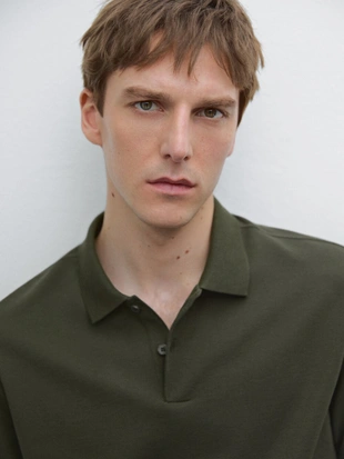 MOSS|0744/244 - Massimo Dutti Поло из микроструктурного пике на хлопке