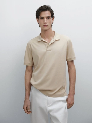 Купить Massimo Dutti Кофта-поло из хлопкового вязаного полотна с короткими рукавами