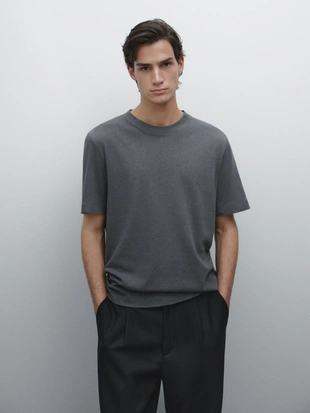 Футболка с коротким рукавом из льна и смесовой хлопок- Заказать в России