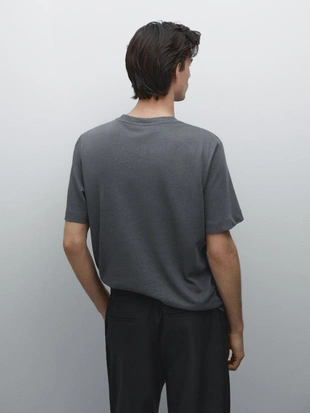 Футболка с коротким рукавом из льна и смесовой хлопок- Заказать в России