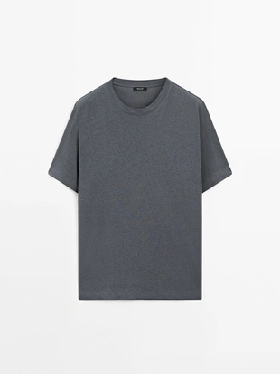 Футболка с коротким рукавом из льна и смесовой хлопок- Заказать в России