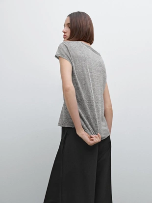 BLACK|6225/923 - Massimo Dutti Футболка из льна с короткими полосками