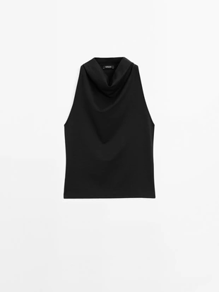 Топ с воротником-ставкой и драпировкой- Заказать в России