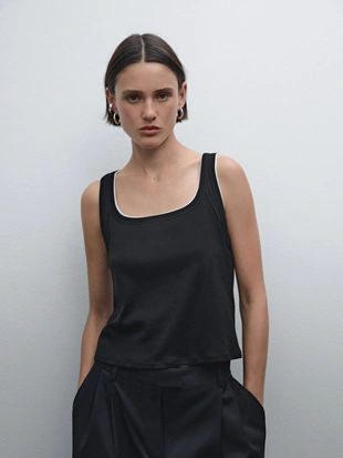 Купить Massimo Dutti Футболка из хлопка с контрастными ребристыми элементами