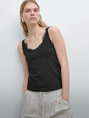 Купить Massimo Dutti Топ с кружевными деталями из хлопка