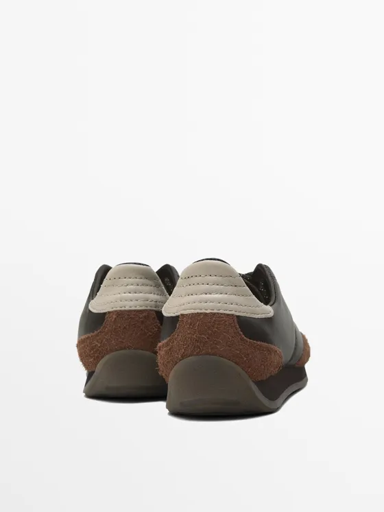 Кроссовки из кожи с контрастными вставками