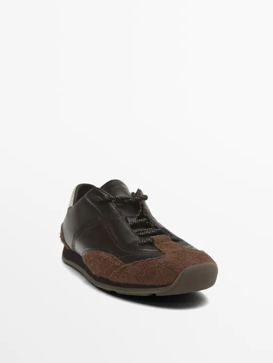 Кроссовки из кожи с контрастными вставками