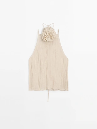 Топ с цветочным деталями на шее- Заказать в России