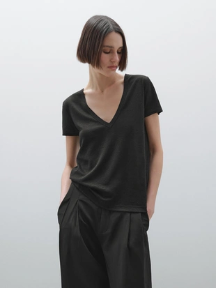 Купить Massimo Dutti Футболка с V-образным вырезом из 100% льна