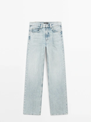 Джинсы с широкими штанинами и высокой талией- Заказать в России