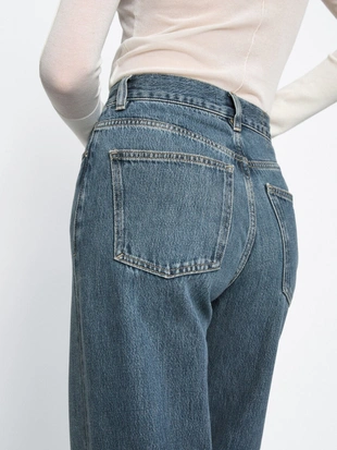 Джинсы с широкими штанинами и высокой талией- Заказать в России