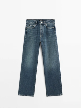 Джинсы с широкими штанинами и высокой талией- Заказать в России