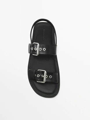 Сандалии-слайдеры на плоской подошве с пряжками- Заказать в России