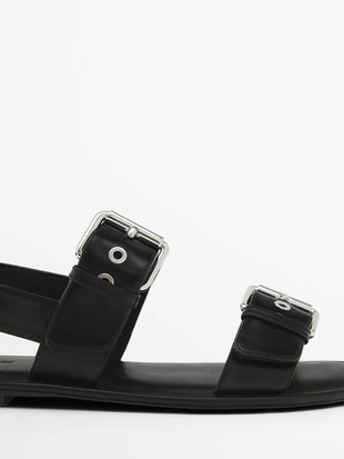 Сандалии-слайдеры на плоской подошве с пряжками- Заказать в России