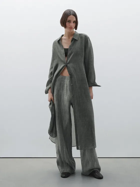 Полупрозрачная блузка оверсайз из смеси рами