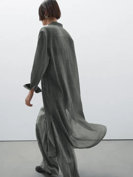 Полупрозрачная блузка оверсайз из смеси рами