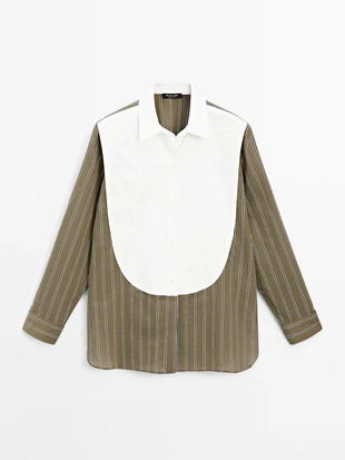 Рубашка из хлопчатобумажной смеси в полоску спереди на груди- Заказать в России