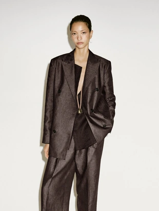 Меланжевые льняные брюки со штопкой - лимитированная серия- Заказать в России