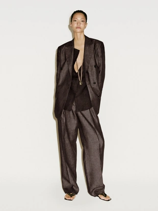 Меланжевые льняные брюки со штопкой - лимитированная серия- Заказать в России