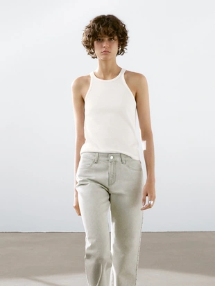 Брюки прямого кроя с заклепками- Заказать в России