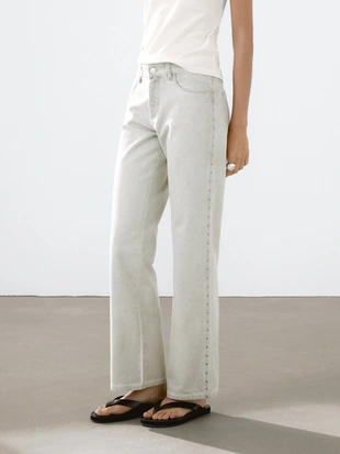 Брюки прямого кроя с заклепками- Заказать в России