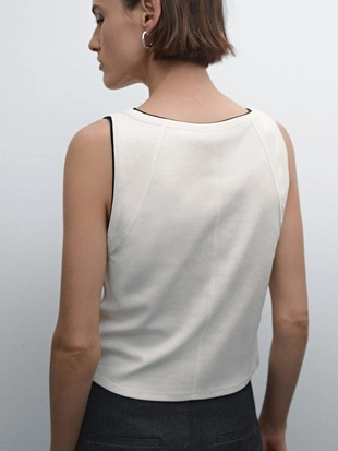 Контрастная хлопковая футболка в рубчик- Заказать в России