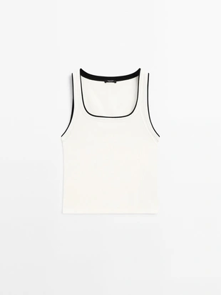 Контрастная хлопковая футболка в рубчик- Заказать в России