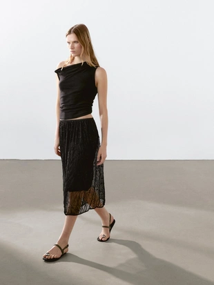 BLACK|6891/109 - Massimo Dutti Драпированный топ с узлом из хлопка