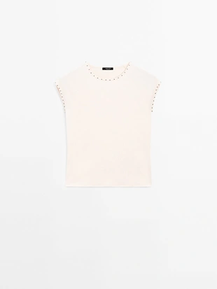 Футболка с коротким рукавом и заклепками- Заказать в России