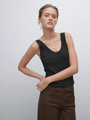 Купить Massimo Dutti Топ из светлой хлопчатобумажной смеси с деталями