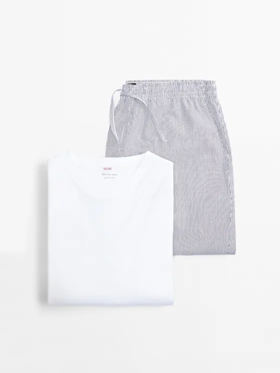 Пижама в полоску из 100% хлопка с футболкой с коротким рукавом