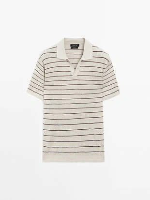Вязаная рубашка поло в полоску из 100% льна- Заказать в России