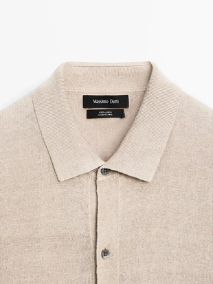 Вязаный джемпер с вырезом поло из 100% льна- Заказать в России