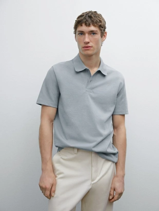 Купить Massimo Dutti Рубашка поло из хлопчатобумажной смеси с коротким рукавом