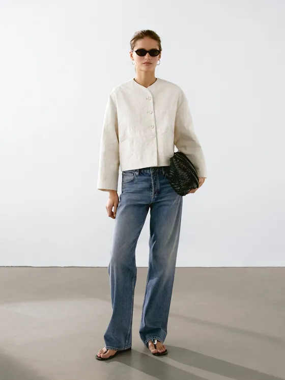 короткий жакет в цветочек из 100% хлопка