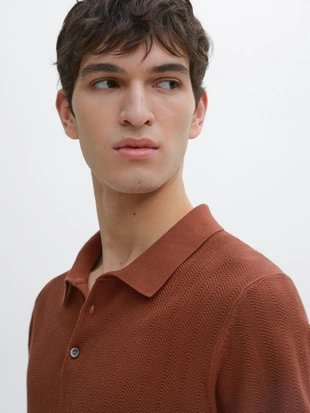 Трикотажный джемпер поло из хлопка в елочку- Заказать в России