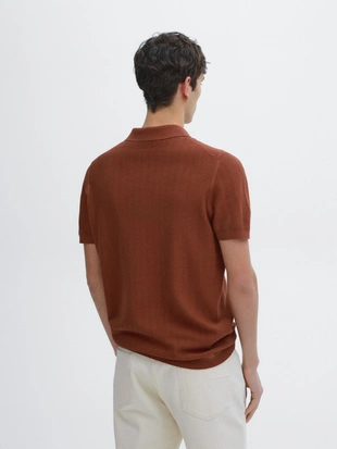 Трикотажный джемпер поло из хлопка в елочку- Заказать в России