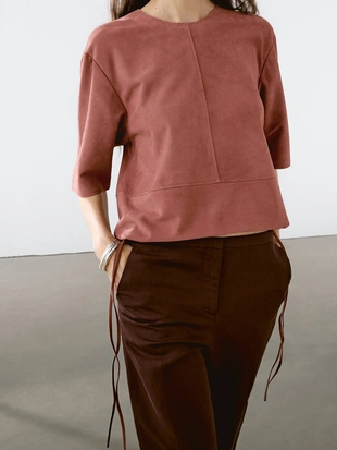 PINK|5329/969 - Massimo Dutti Топ из замшевой кожи с ремешками