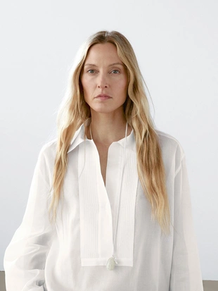 Легкая рубашка в рубчик из хлопка- Заказать в России