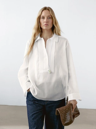 Легкая рубашка в рубчик из хлопка- Заказать в России