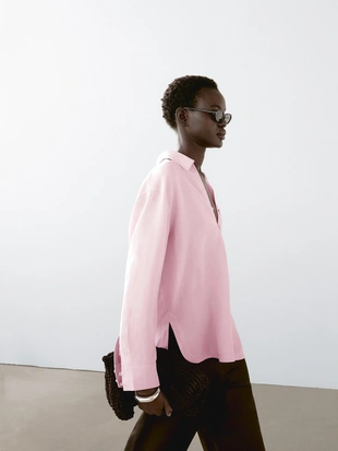 MAUVE|5128/540 - Massimo Dutti Легкая блузка-поло с вырезом горловины