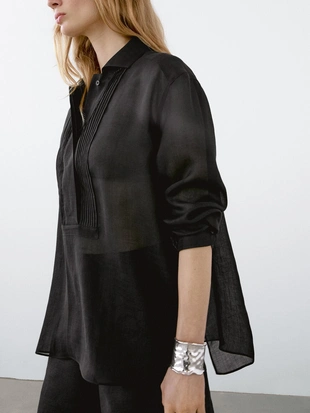 BLACK|5136/875 - Massimo Dutti Легкая рубашка из смеси рами с защипами