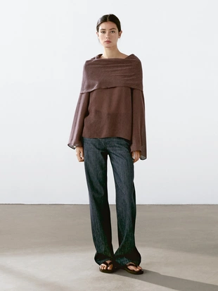 Льняная блуза в стиле пончо- Заказать в России